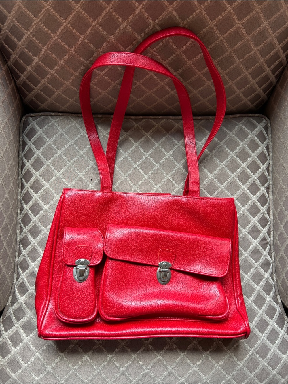 Cherry Red Vintage Large Faux Leather Purse Handbag Unbranded